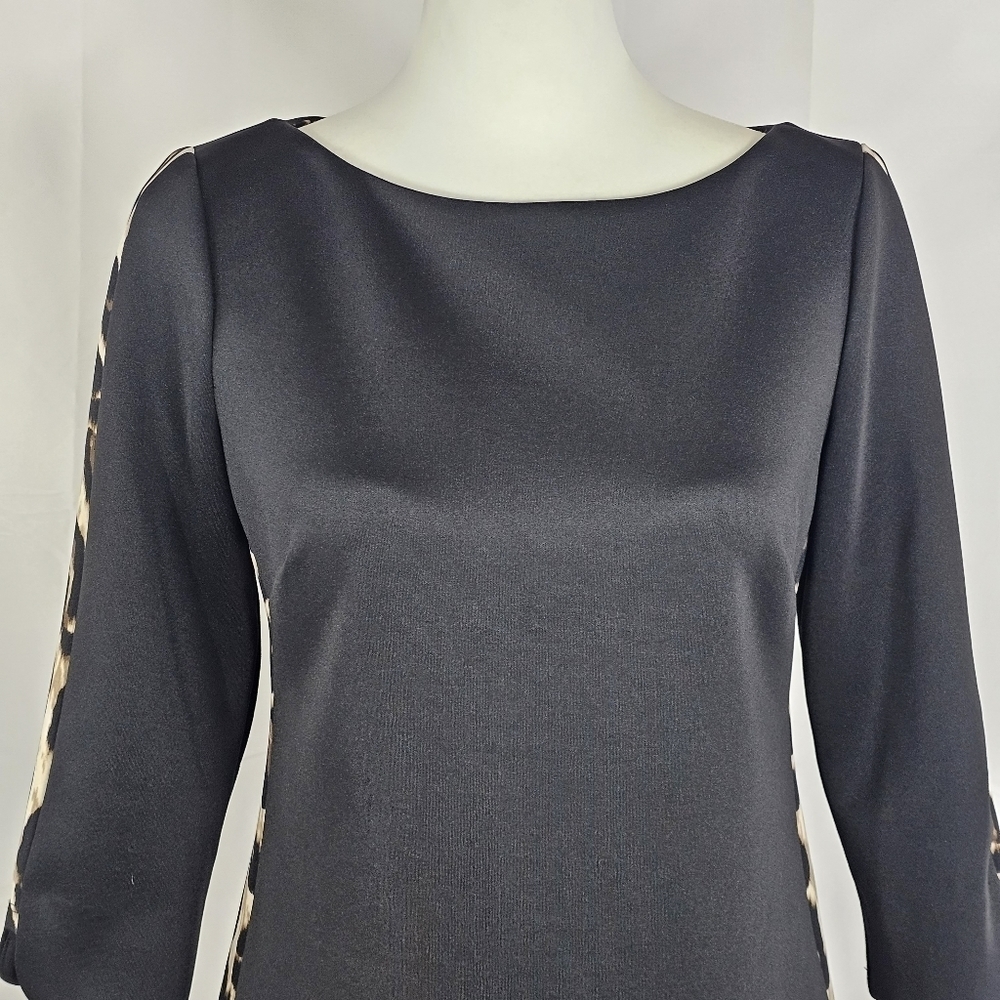 Vince Camuto Scuba Mini Dress Black with Leopard Panels 3/4 Sleeves- bb1 - Picture 7 of 8